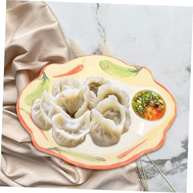 Alipis Dumpling Dish Snacks Serving Plate Ceramic Divided Sauce Dipping Plate