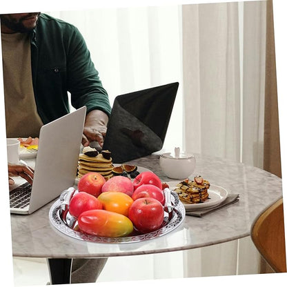 Mobestech Round Pattern Tray Silver Serving Plate Fruit Trays for Serving Round Bread Plate Storage Dish