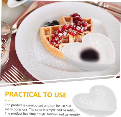 STOBAZA Heart-Shaped Ceramic Condiment Plates Set of 4 Appetizer Serving Dishes for Sauces and Seasonings White Ceramic Spice Dishes for Parties and Entertaining