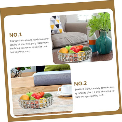 PRETYZOOM Silver Mirror Decorative Serving Tray Round Food Platter for Dresser Kitchen Living Room Stylish Display Tray for Snacks and Desserts Home Decor Accessory