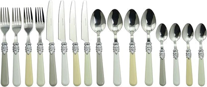 The Original Brink House Baroque Bone Mix & Match Stainless Steel Cutlery Set with Assorted Handles / 16 pieces with Metal Stand/Lifestyle utensils set for home, first apartment, dorm, fine dining