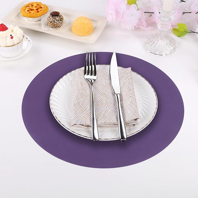 SHACOS 100 PCS Round Paper Placemats 13 inch Disposable Paper Place Mats for Dinner Wedding Birthday Party Festival Table Decoration Indoor Outdoor, Purple