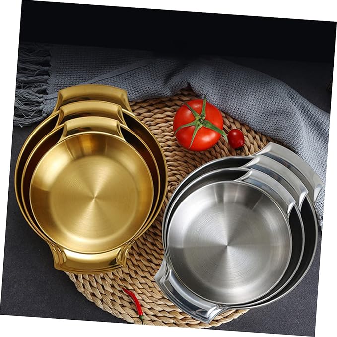 BESTOYARD Stainless Steel Snack Serving Tray Deep Round Plate for Home Elegant Food Storage Container for Parties Birthdays Family Gatherings Easy to Clean Silver Finish