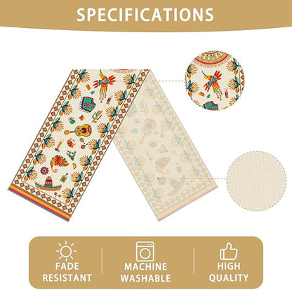 Mexican Fifth of May Table Runner Seasonal Holiday Kitchen Dining Linen Table Decoration for Indoor Outdoor Home Party Decor 13 x 72 Inch