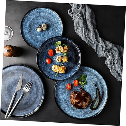 Blue Ceramic Plate Round Serving Dish for Steak and Western Cuisine Food-Grade Ceramic Tableware Unique Dinnerware for Restaurants and Home Use