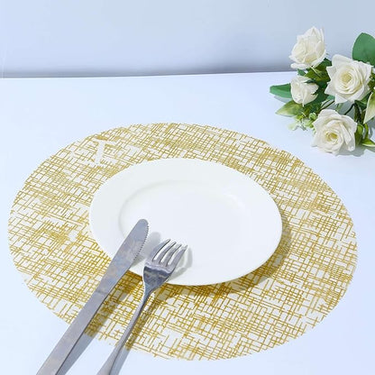 20 Pack 13" Gold Glitter Mesh Placemats - Round Disposable Durable Perfect for Parties and Events