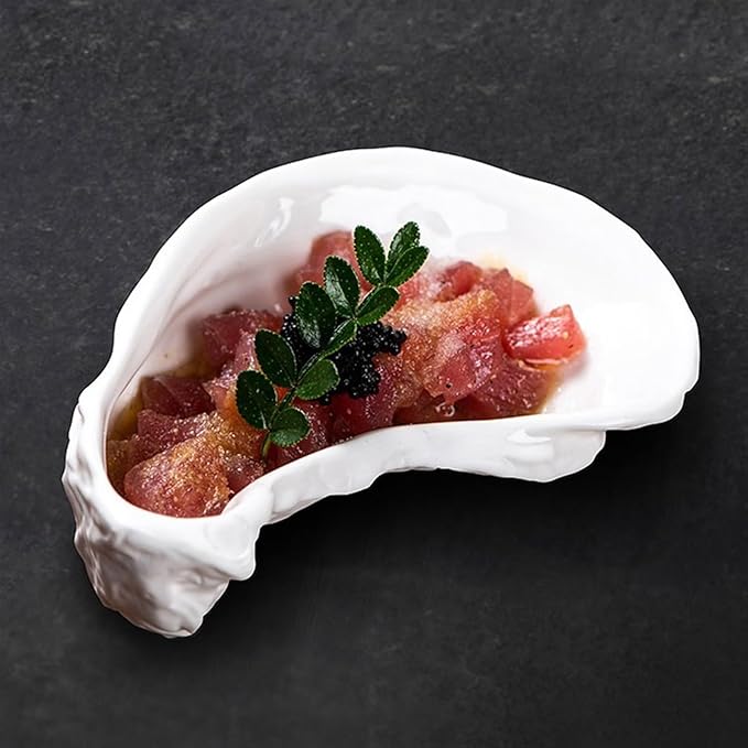 Sauce Dish Creative Oyster Shell Shape Ceramic Plate Upscale Restaurant Personalized Dessert Plate Dipping Bowl Appetizer Plate Snack Plate(B)