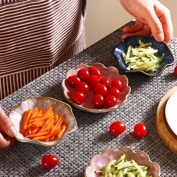 Dipping Sauce Dish Dipping Bowl Appetizer Plates 3 Oz Ceramics Sauce Dish Lotus Leaf Shape Ceramics Seasoning Dishes Ketchup Saucer Appetizer Vinegar Soy Sushi Seasoning Dipping Bowls Dipping Sauce Bo