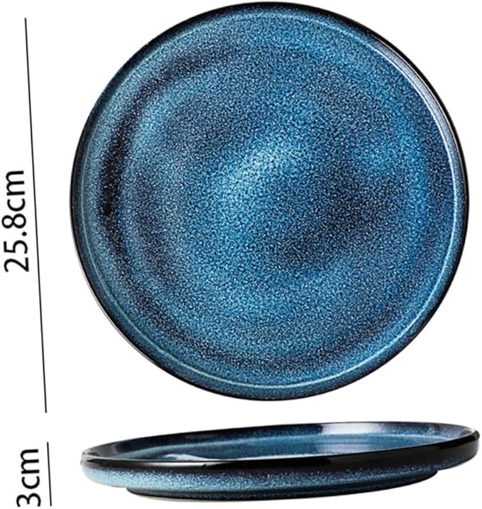 Blue Ceramic Plate Round Serving Dish for Steak and Western Cuisine Food-Grade Ceramic Tableware Unique Dinnerware for Restaurants and Home Use