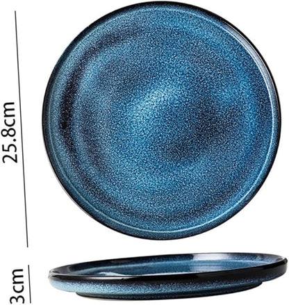 Blue Ceramic Plate Round Serving Dish for Steak and Western Cuisine Food-Grade Ceramic Tableware Unique Dinnerware for Restaurants and Home Use