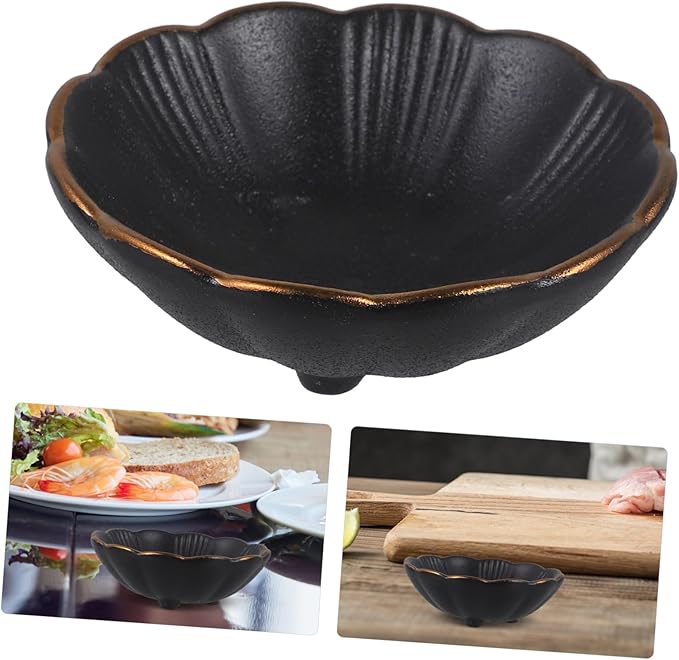 Cabilock 3pcs Black Ceramic Seasoning Dipping Dish Rim Small Plate for Sauces Appetizers and Snacks for Home Restaurants and Catering