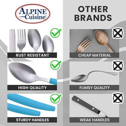 ALPINE CUISINE Flatware Set 16 Piece Service for 4, Stainless Steel Flatware Cutlery Set Includes Dinner Knives/Forks/Spoons - Great for Camping or College Dorms - Dishwasher Safe - Blue