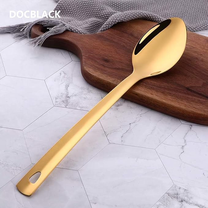 DOCBLACK 13 Inch Serving Spoons Set of 6, Heavy Duty Stainless Steel Buffet Spoons with Long Handle for Kitchen, Restaurant, Party, Dishwasher Safe (Gold, 6PCS)