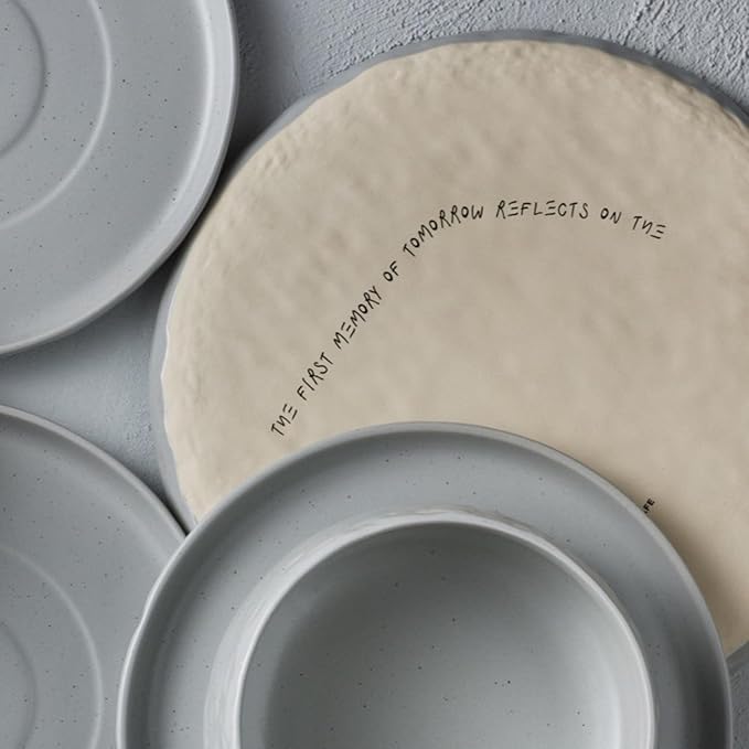 Stone by Mercer Project SHOSAI 16-Piece Stoneware Dinnerware Set, Plates and Bowls Set, Modern Dishware set fo 4, Grey Speckled