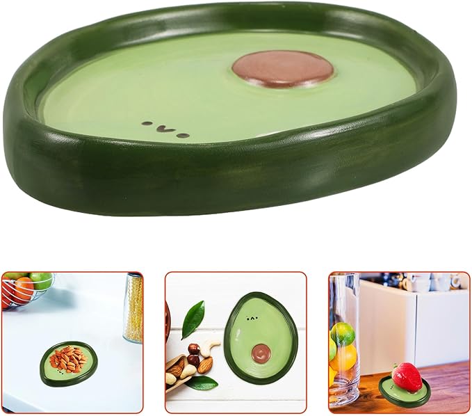 Zerodeko Creative Avocado Ceramic Appetizer Plate 4-inch Hand-painted Fruit-shaped Small Snack Dish for Home Serving and Dip Tray