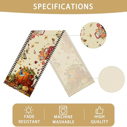 Pumpkin Thanksgiving Table Runner Seasonal Fall Kitchen Dining Linen Table Decoration for Indoor Outdoor Home Party Decor 13 x 72 Inch