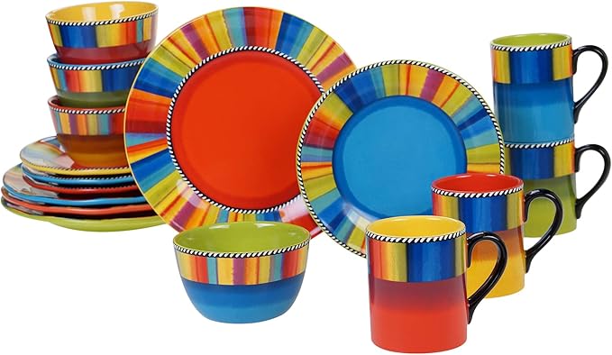 Sierra 16-Piece Ceramic Dinnerware Set: Service for 4, Includes Dinner Plates, Salad Plates, Mugs, and Ice Cream Bowls - Great for Everyday Meals, Entertaining, and Vibrant Table Settings
