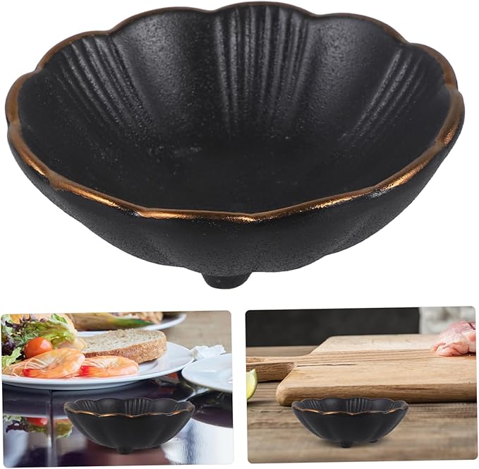 GLEAVI 1pc Black Rim Ceramic Sauce Plate Stylish Appetizer Dish for Dipping Sauces for Catering and Restaurants Easy to Clean Unique Design for Home and Dining Events