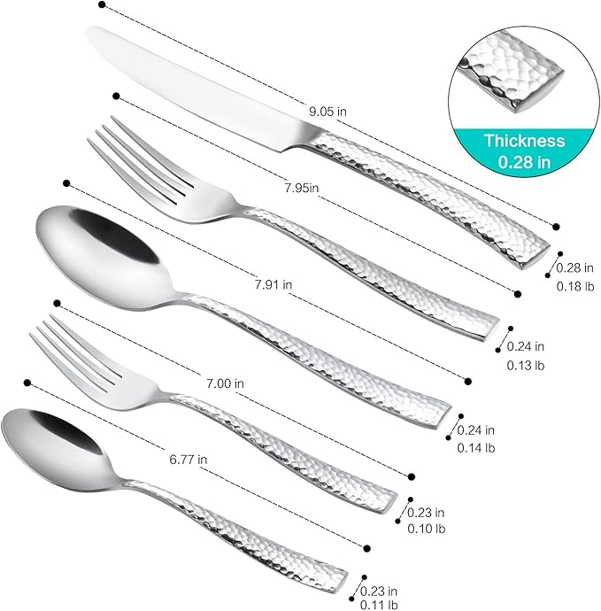 Flatware Set Silver Hammered 45 Pieces Stainless Steel Cutlery Set Silverware Serving Set Home Event Use Wedding Housewarming Gift