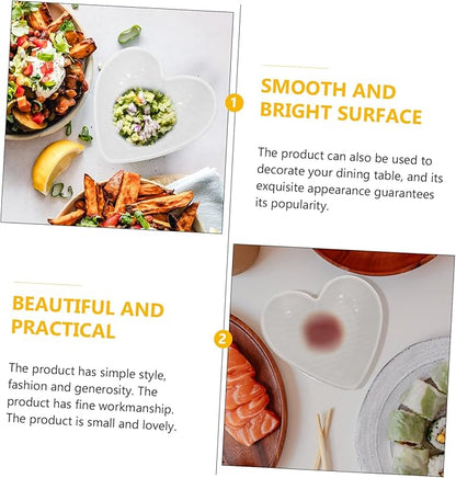 GLEAVI 4pcs Heart-shaped Ceramic Sauce Dishes Seasoning Bowl Serving Plate Charcuterie Plate White Serving Platter for Sauces Soy Mustard Vinegar Desserts Condiments Appetizers