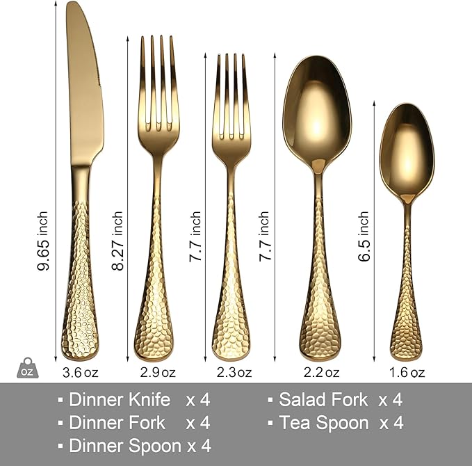 Quality Material Silverware Set with Squared Edge,18/10 Stainless Steel Cutlery Set,20 Piece Flatware Set,Service for 4,Dishwasher Safe(20)(gold)