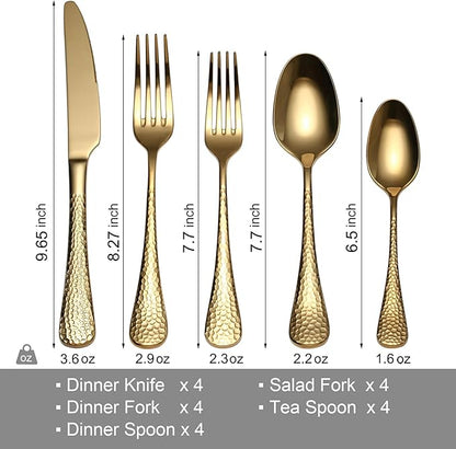Quality Material Silverware Set with Squared Edge,18/10 Stainless Steel Cutlery Set,20 Piece Flatware Set,Service for 4,Dishwasher Safe(20)(gold)