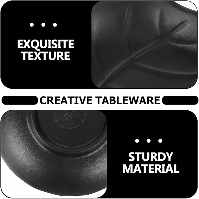 GLEAVI Leaf Pattern Snack Plate Black Ceramic Sauce Dish Household Tableware Dessert and Appetizer Plate for Kitchen and Dining Use
