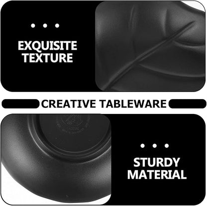GLEAVI Leaf Pattern Snack Plate Black Ceramic Sauce Dish Household Tableware Dessert and Appetizer Plate for Kitchen and Dining Use