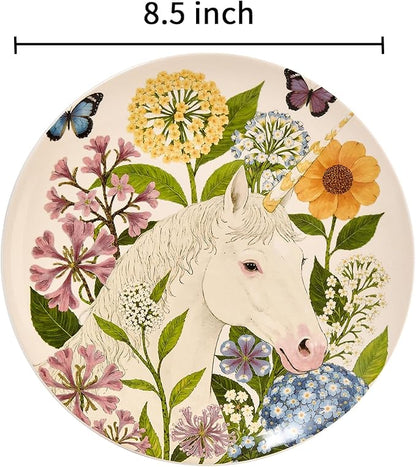 4 Piece Ceramic Plates Set, 8.5Inch Dessert & Salad,Appetizer Plates，Illustrated style Prints, Suitable for Serving Pasta, Pizza. Dishwasher, MicrowaveSafe.gift for birthdays and holidays(8.5inch)