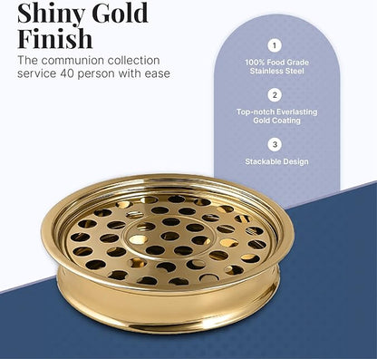 Communion Ware | Communion Tray | Holy Stackable Cup Tray for Churches | Communions Supplies | Portable Communions Trays with 40 Holes Disk | Stainless Steel - Shiny Gold Finish