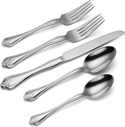 Oneida Boutonniere 45 Piece Everday Flatware, Service for 8, 18/0 Stainless Steel. Silverware Set, Dishwasher Safe, Multi (Pack of 3)