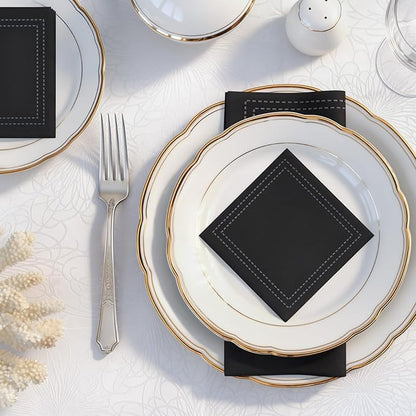 50 Pack Black Cocktail Napkins Disposable - Linen Feel 5x5 Inch Premium Dessert Napkins for Weddings, Parties, Birthdays, Anniversary, Suitable for Restaurants, Bars, Reception, Home Events