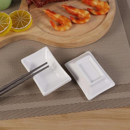Cabilock Round Tray 2Pcs 3Inch Sauce Dishes Ceramic Appetizer Serving Tray Rectangular Seasoning Dishes Snack Dipping Bowls for Soy Sauce Dish (White) Snack