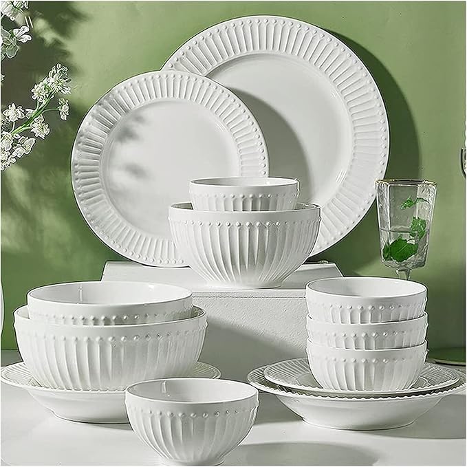 Porcelain Dinner Service,Dinnerware Set for Home or Special Restaurant, 19 Pcs Dinnerware Sets, Porcelain Tableware Set with Plates and Bowls, White Ceramic Dinner Set
