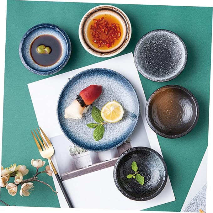 5Pcs Assorted Color Ceramic Sauce Dishes Stylish Seasoning Plates for Dipping Sauce Condiments and Appetizers Safe High Temperature Fired Ceramic Design for Table Decor