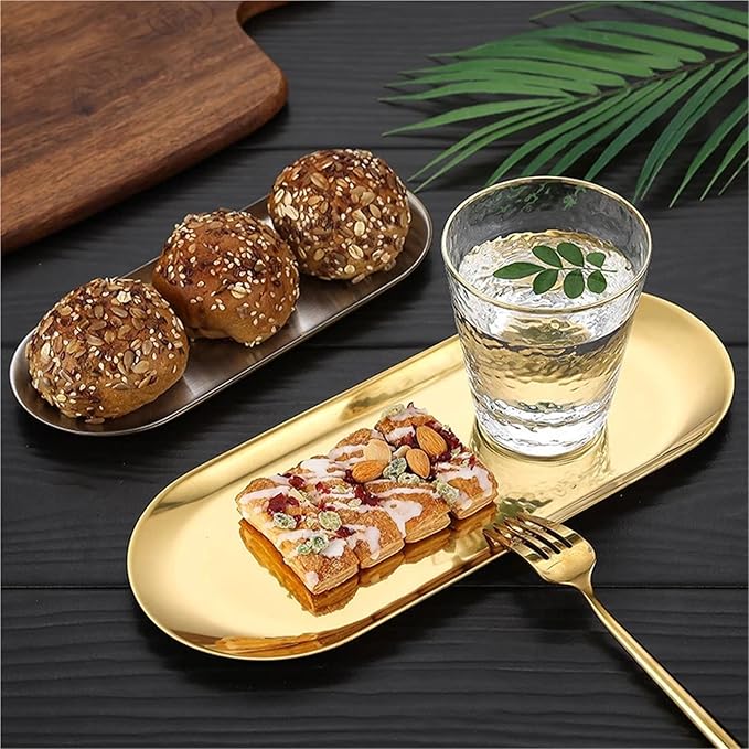 Serving Tray 4pcs Stainless Steel Cosmetic Storage Tray False Nails Dish Tools Storage Tray Serving Plate Docoration Serving Tray (SilverL)