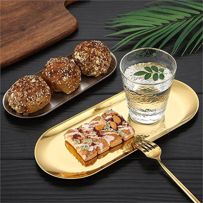 Serving Tray 4pcs Stainless Steel Cosmetic Storage Tray False Nails Dish Tools Storage Tray Serving Plate Docoration Serving Tray (SilverL)
