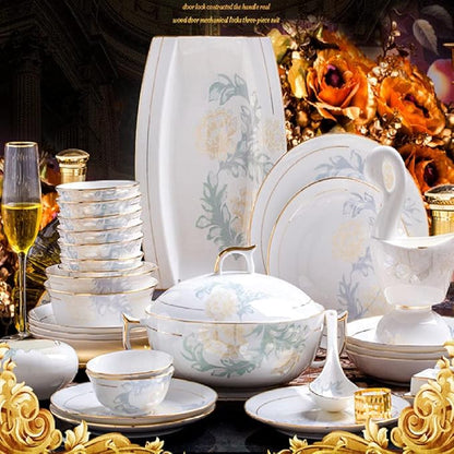 Dinnerware Set Kitchen Tableware Dinner Dish Ceramic Plates and Dishes Bowls 60pcs combination dishes and plates sets-60pcs WHITE