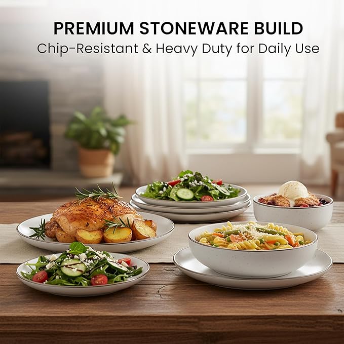 Dinner Set 16 PCS – Premium Ceramic Tableware in White – Includes 4 Dinner Plates, 4 Side Plates, 4 Rice Bowls & 4 Soup Bowls – Durable, Stylish & Microwave Safe