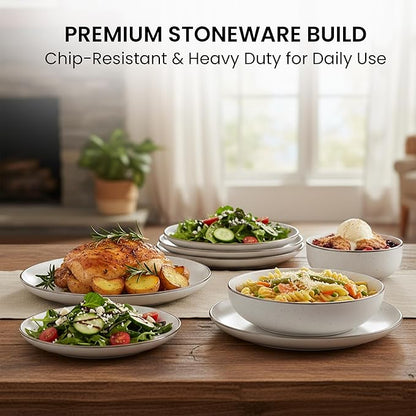 Dinner Set 16 PCS – Premium Ceramic Tableware in White – Includes 4 Dinner Plates, 4 Side Plates, 4 Rice Bowls & 4 Soup Bowls – Durable, Stylish & Microwave Safe