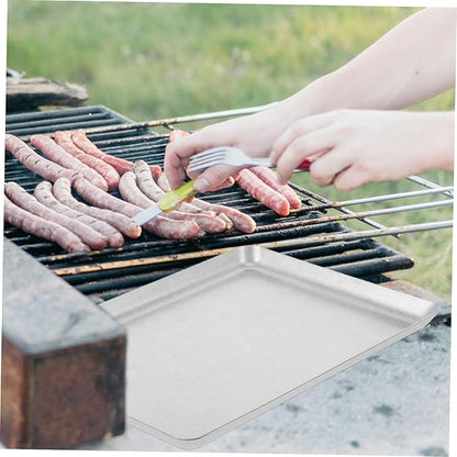 ABOOFAN Stainless Steel Dinner Plate Vintage Rectangular Serving Tray for Grill BBQ Camping