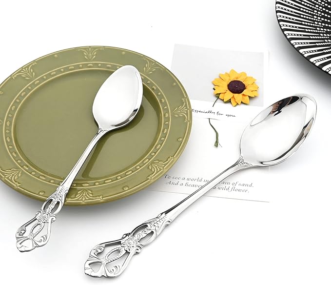 Royal 24-piece Mirror Silver Silverware Dinnerware, 18/10 Stainless Steel Luxury Flatware Service For 6 Include Knives/Forks/Spoons/Teaspoons, Dishwasher Safe