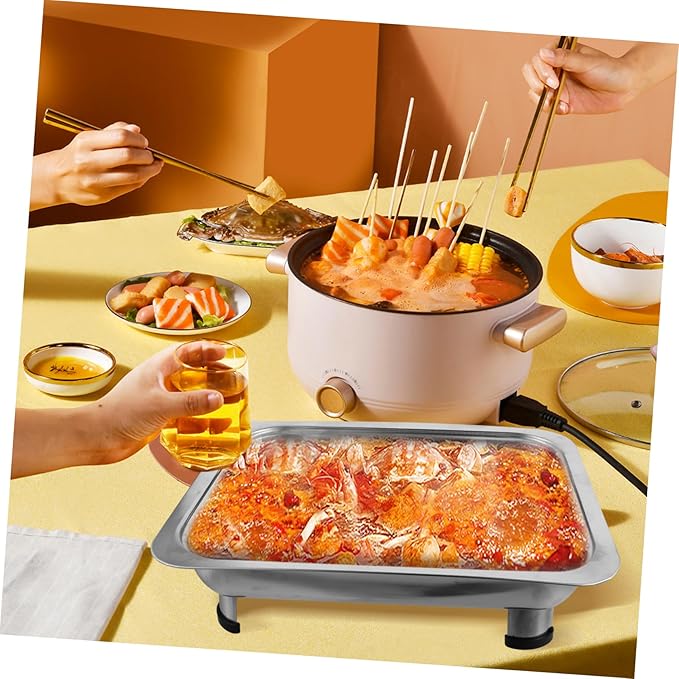 Luxshiny Stainless Steel Dinner Plate Platters Food Tray Rectangular Dish Banquet Serving Trays Reusable Snack Tray Buffets Style Elegant Buffet Trays with Lids Warmer Party Plastic Silver