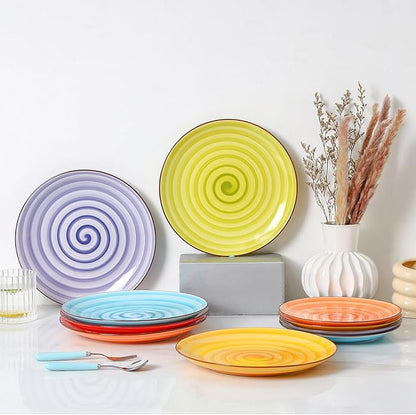 KitchenTour Ceramic Dinner Plates,10 Inch Colorful Salad Plates Set of 6, Serving Plates for Dessert, Pasta, Steak, Dishwasher and Microwave Safe