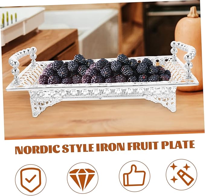 Happyyami Silver Metal Fruit Tray Snack Bowl Candy Container Nut Holder Decorative Serving Plate