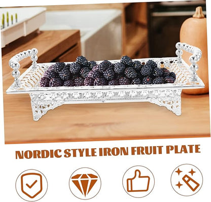 Happyyami Silver Metal Fruit Tray Snack Bowl Candy Container Nut Holder Decorative Serving Plate