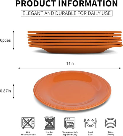 Melamine Beaded Dinner Plate Set of 6, BPA Free, Platter, Serving Dishes, Chip & Break Resistant, Lightweight, Great for Dining, Weddings & Everyday Meals (Fall, 11in (Pack of 6))