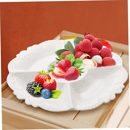 Five Grid Ceramic Plate Vegetable Tray Platter Dried Fruit Nuts Plate Ceramic Fruit Plate Appetizer Plates Ceramic Salad Plate Dessert Plate Dessert Trays Dessert Fruit Plate Snack