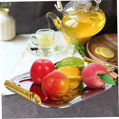 Antique Look Serving Tray Stainless Steel Handles Versatile Dishes for Home Decor