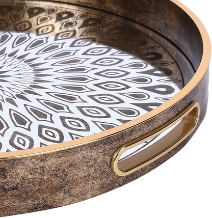 SINT Serving Tray with Antique Look & Stylish Design, Decorative Trays with Handles for Kitchen, Round Ottoman Tray for Dinning | Living Room & Home Décor | Pack of 2